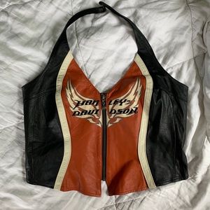 HARLEY DAVIDSON LEATHER HALTER CORSET TOP